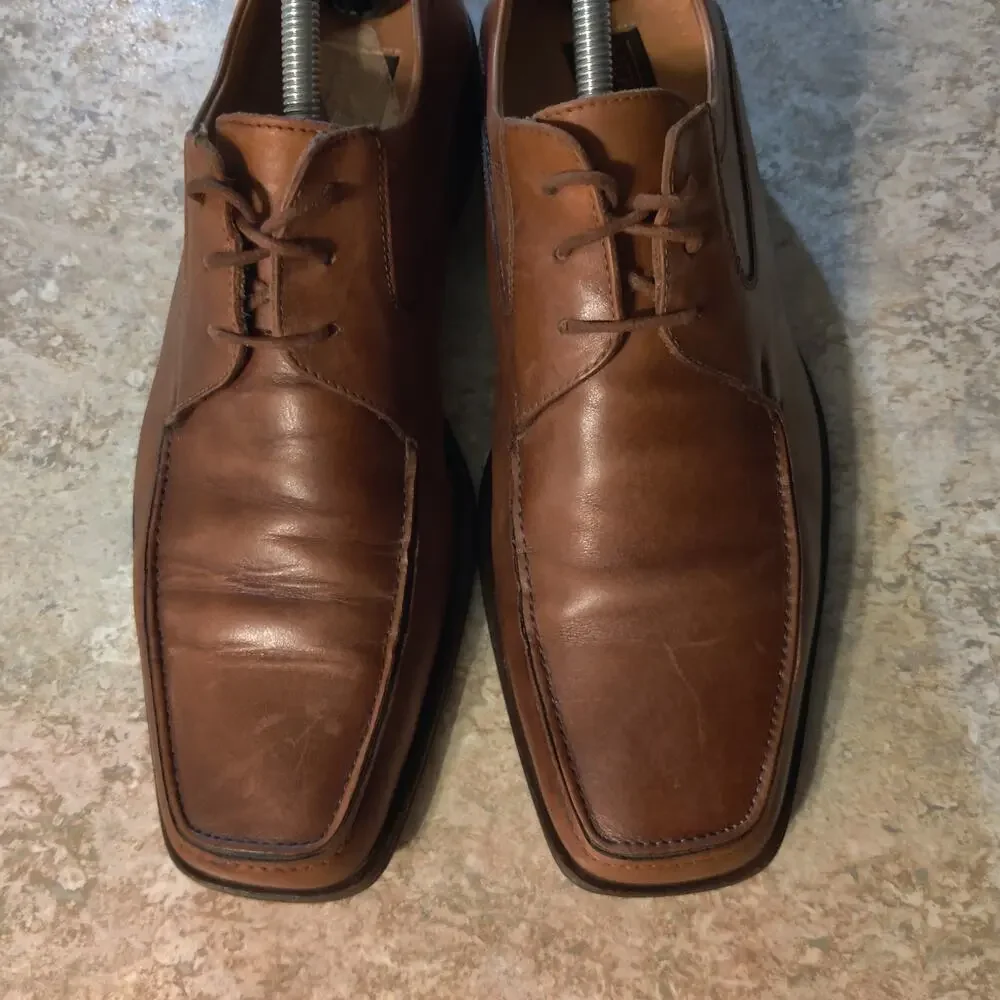 Mens 9.5 M Mercanti Fiorentini Italy Brown Leather Shoes Oxfords Lace-Up Italian